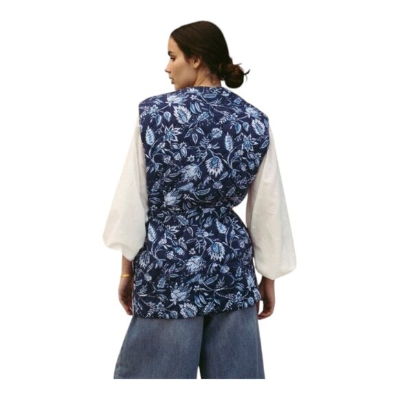 NWT Sonmer Quilted Floral Print Belted Long Vest Cottagecore Women's Small - Picture 6 of 12